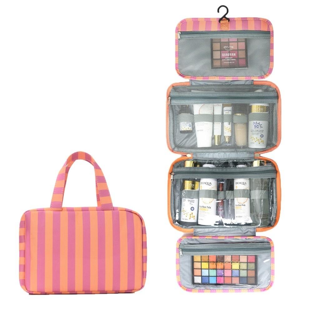 Draagbare Hangende Reis Toilettas Gestreept 4-Voudige Make-up Organizer met Haak Grote Capaciteit Make-uptas Buiten