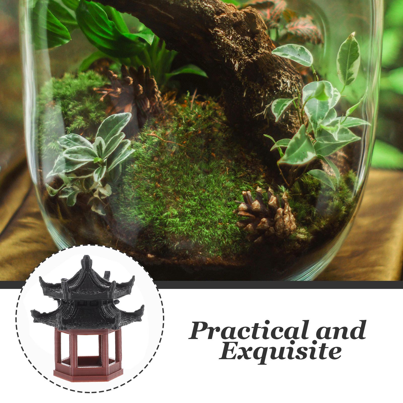 Miniature Chinese Hexagon Pavilion Traditional Architecture Mini Pavilion Pagodas Micro Landscape Fish Tank Ornament Bonsai 3.7X3.5X3.5CM