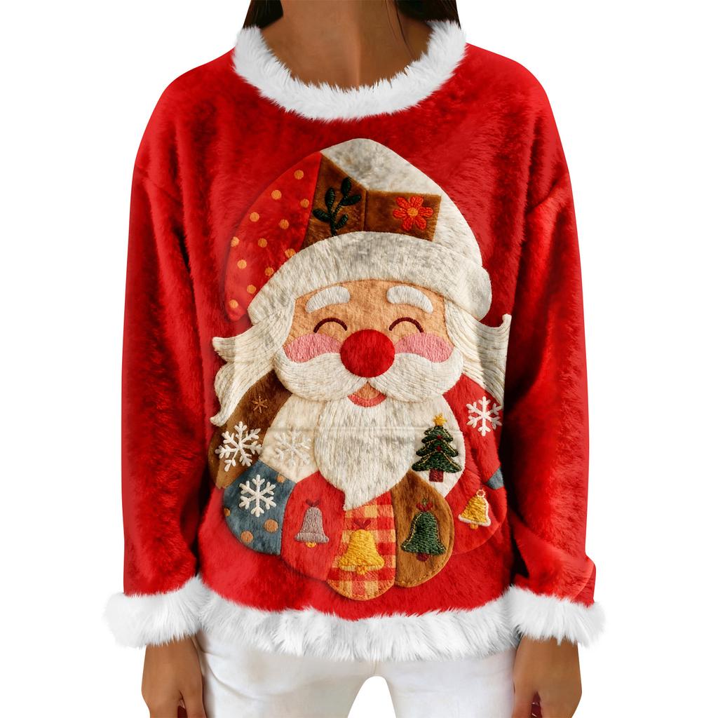 Dam Casual Fleece Sweatshirt Långärmad Rund Hals Casual Bekväm Lös Passform Lättviktig Dam Flanell Sweatshirt