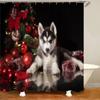 Süßer Sibirischer Husky Duschvorhang Weihnachtlicher Duschvorhang Set Husky Hund Welpe Badezimmervorhang Haustier Hunde Weihnachten Heimdekoration