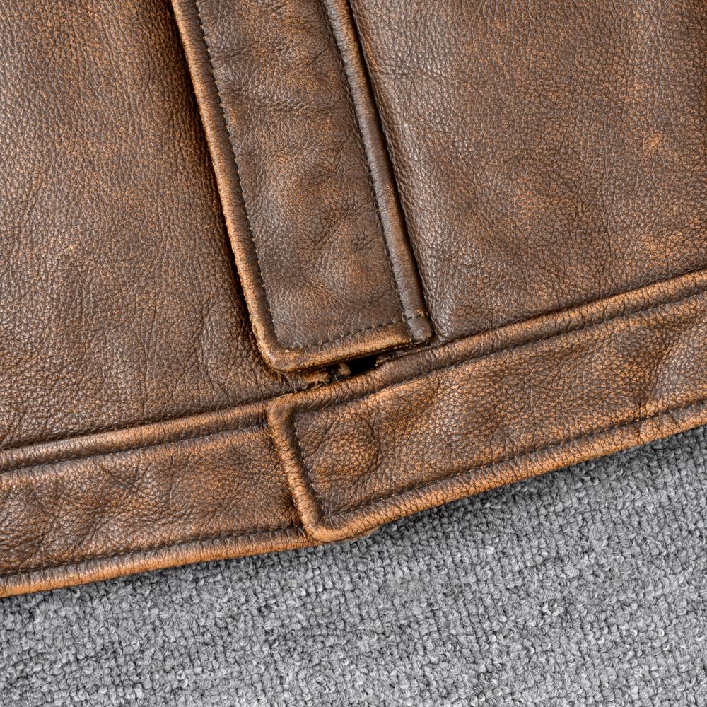 Vintage Yellow Brown Genuine Leather Jacket Men Natural Cow Leather Jackets Slim Fit Man Coat Autumn Clothing