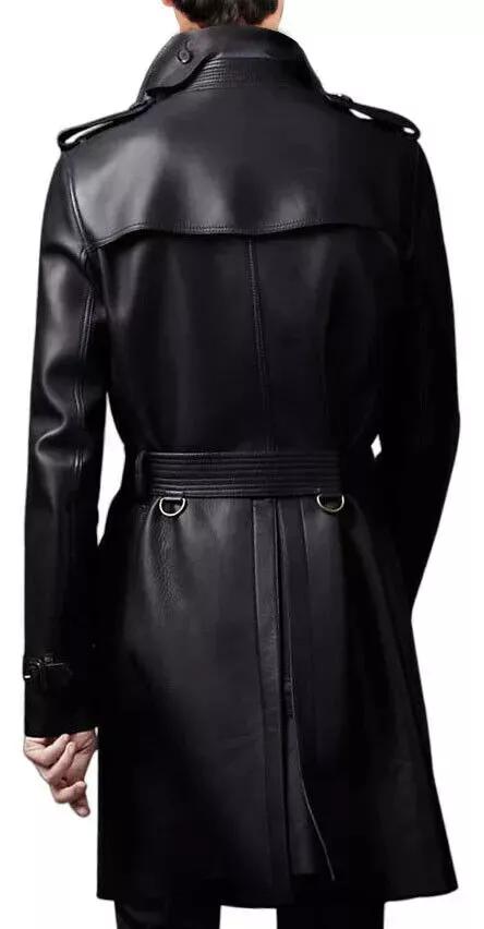 Trench Coat Handmade Formal Casual Men's Genuine Stylish Fashionable Leather