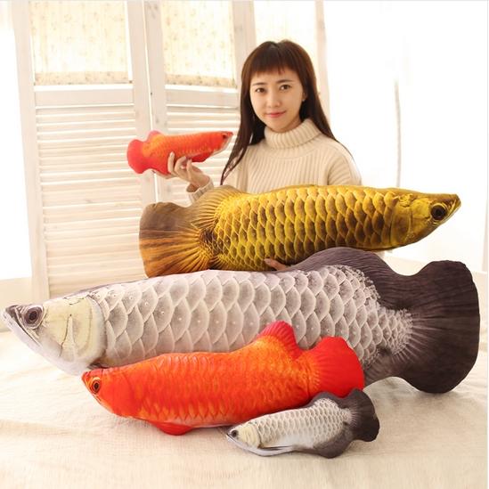 Stuffed Toy Plush Doll  3d Pattern Arowana Golden Dragon Fish Pillow 1pc Cushion