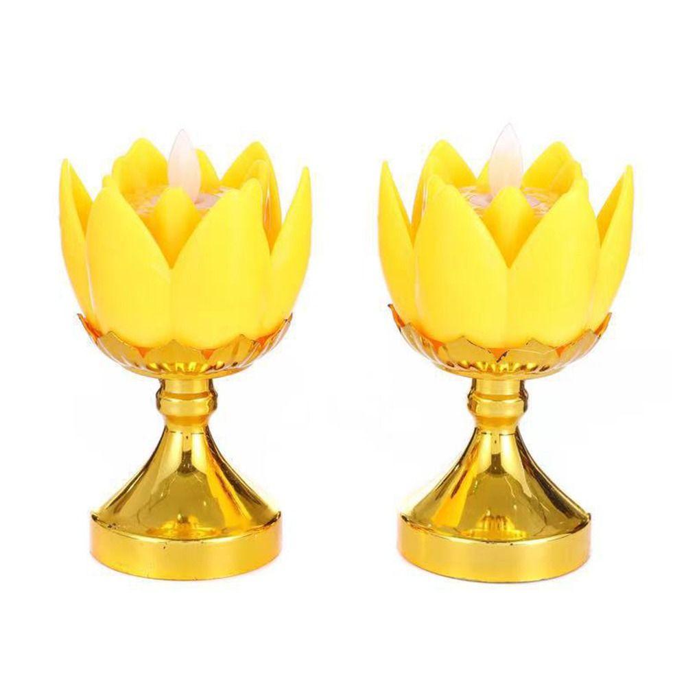Flickering Candle Flame Lotus Candle Set Gold White Plastic Candle Incense Burner Set with Batteries LED Light