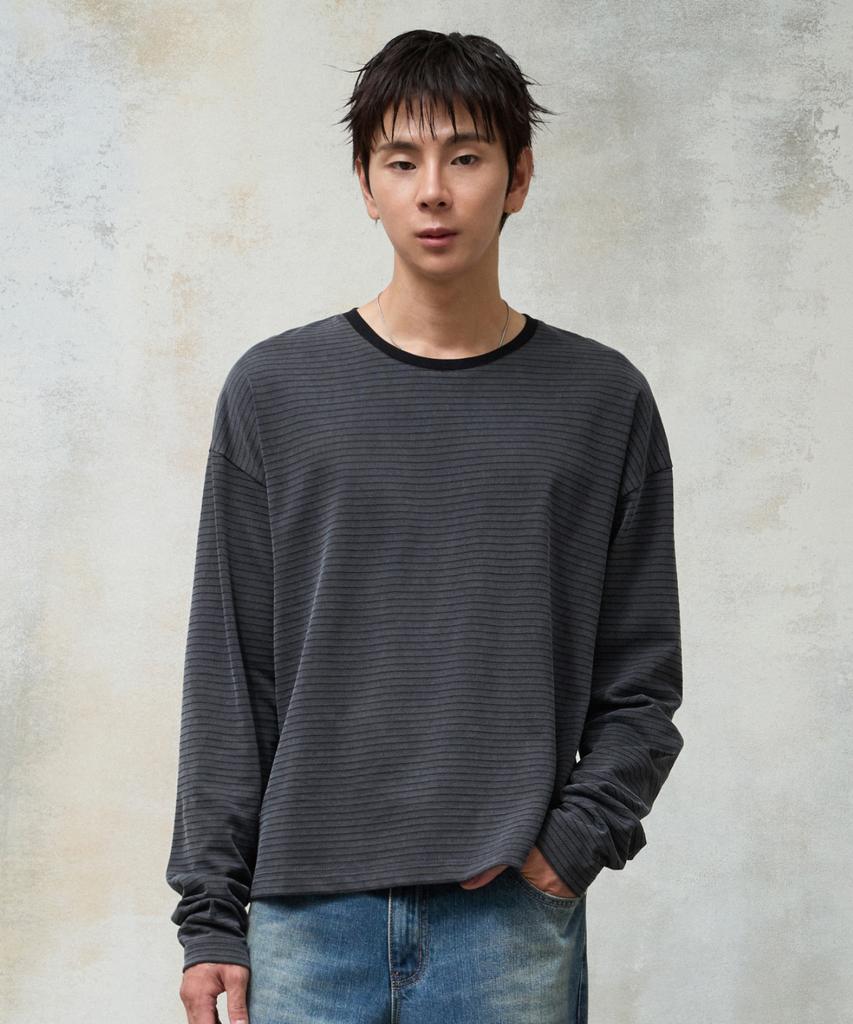AGOD Washed Stripe Long Sleeve [Charcoal]