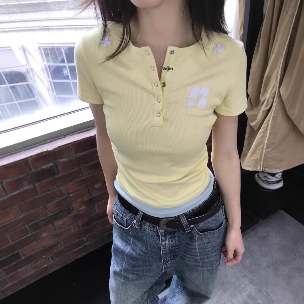 

Women s Summer Spicy Two-Piece Look T-Shirt - Slimming Short Sleeve Top L