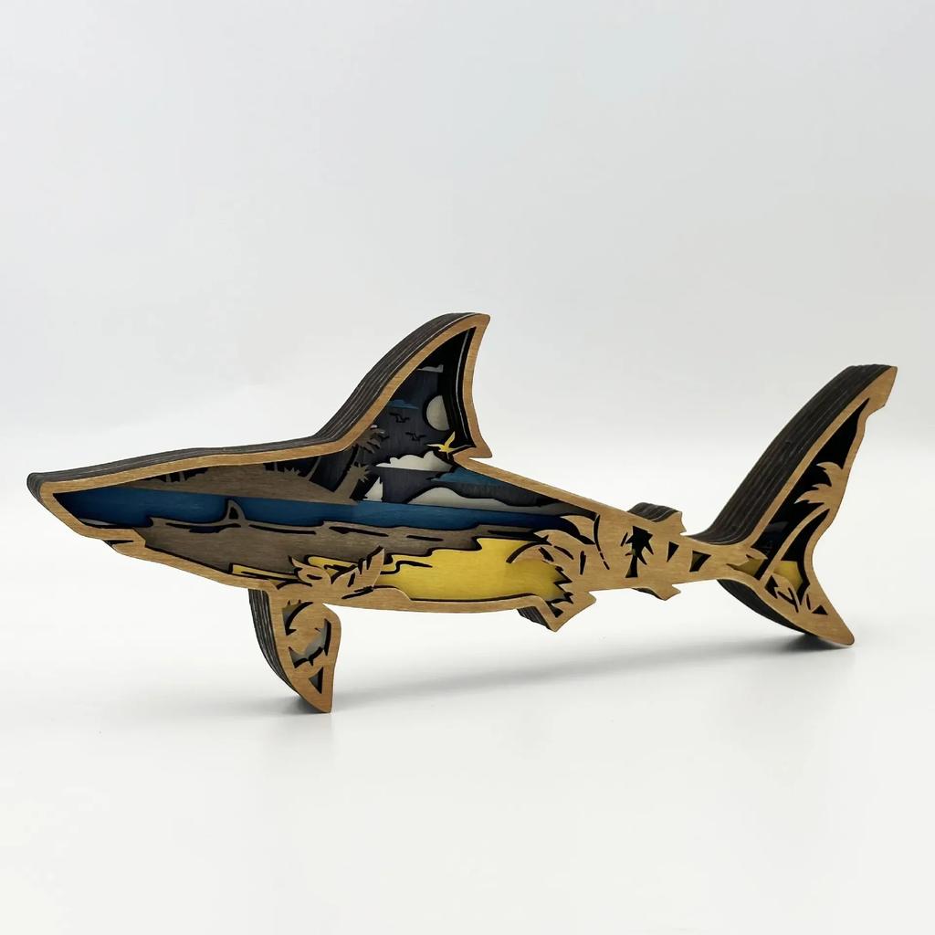 2026 New Creative Wooden Sculptures Carving Ocean Forest Animals Crafts Nordic Ornaments Home Office Desk Decoration Accessories