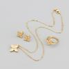 Boho Gold Plated Floral Jewelry Set With Zircon Crystals Lucky Clover Pendant Necklace Earrings Ring Women