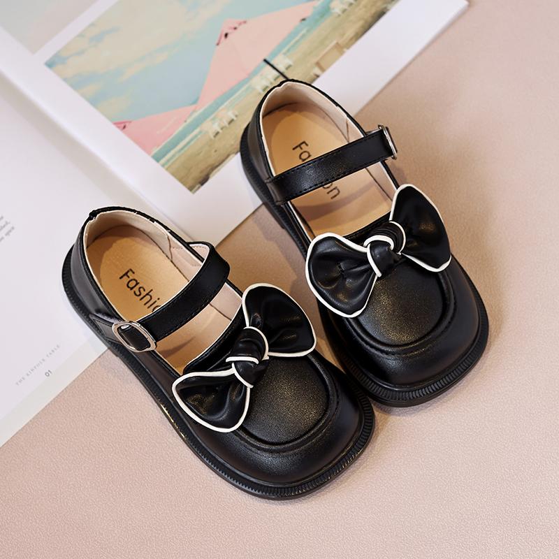 Moda Bambini Scarpe in Pelle da Ragazza Versatile Fiocco Semplice Antiscivolo Scarpe Casual per Bambini Mocassini Stile Coreano Ballerine con Abbinamento Colori