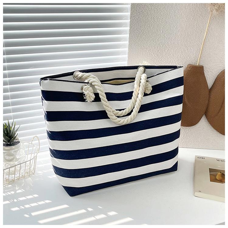 New Striped Large Capacity Shopping Bag Compilation Tote Bag