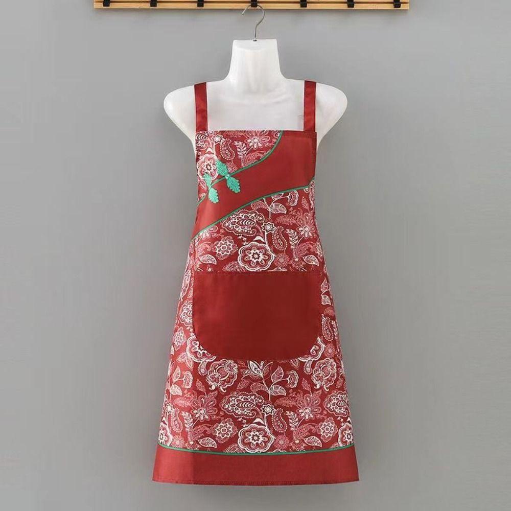 Cheongsam Style Women Flowers Apron Oil-proof Chef Aprons Sleeveless Overalls  Kitchen Use