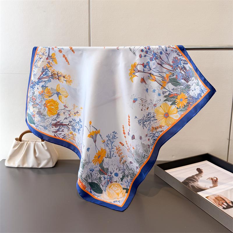 Luxury Floral 70cm Square Scarves Women's Silk Scarf Spring and Summer Bandana Small Neckties Hairbands Foulard Shawl