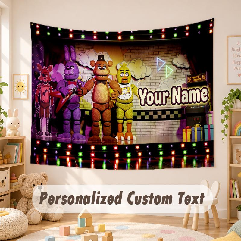 Arazzo con Testo Nome Personalizzato, Appeso a Parete Boho Five Nights at Freddy’s, Arazzo Decorativo per Sfondo Stanza