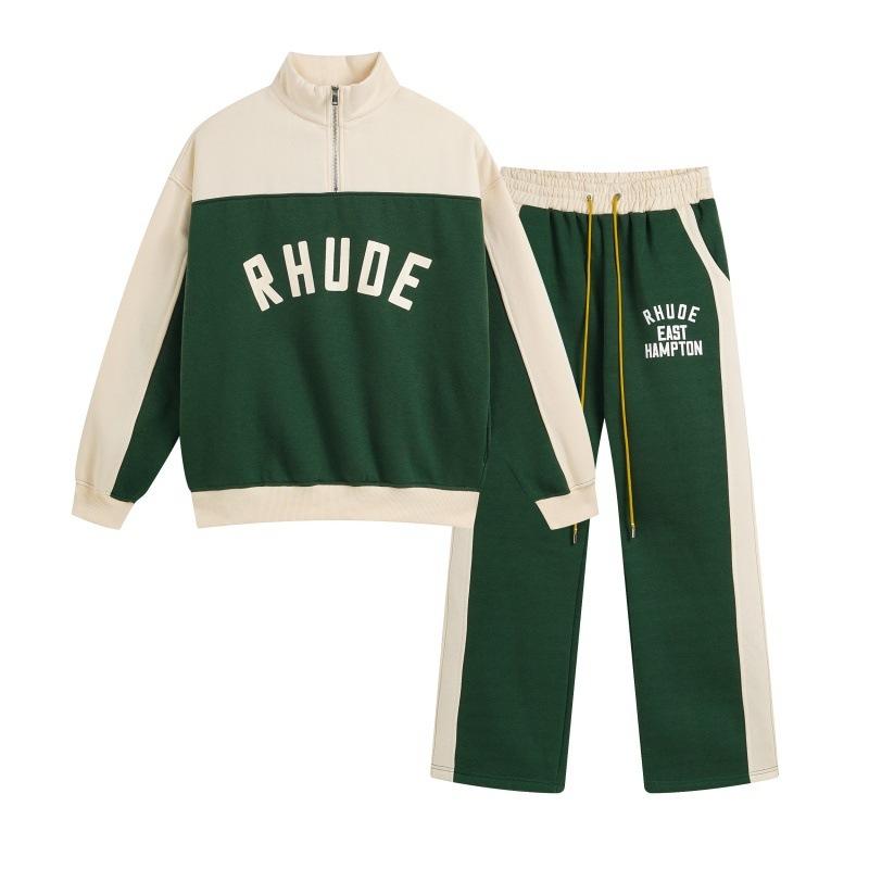 Zip-Up Color Block Letter Print Fleece Hoodie Sweatpants Set for Men Women