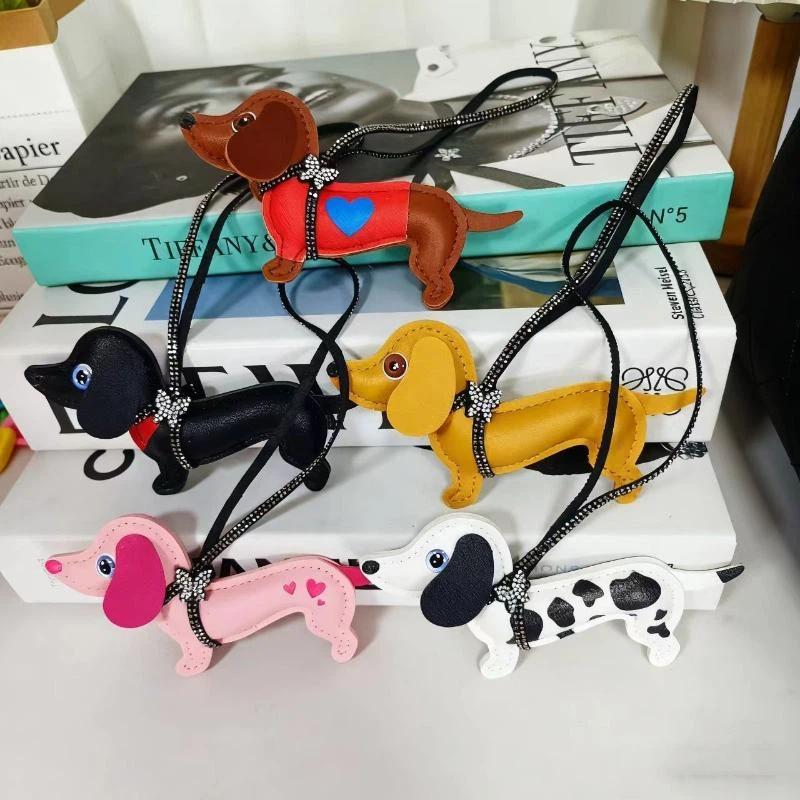 Dachshund Dog Keychain Fashion Pu Leather Dog Keychains For Women Bag Pendant Jewelry