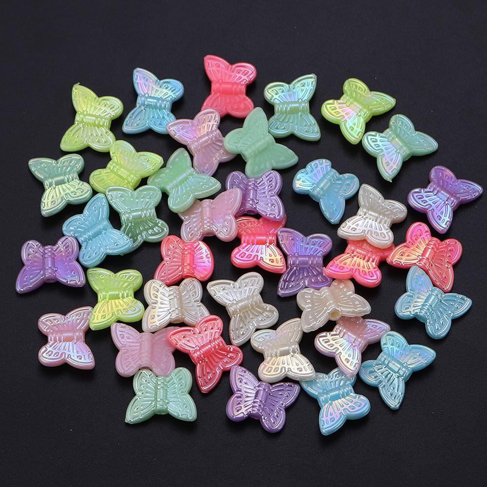 100/200pcs Acrylic Beads Plated Color Butterfly Bow Loose Beads For Jewelry Making DIY Bracelets Necklace Earrings Accessories