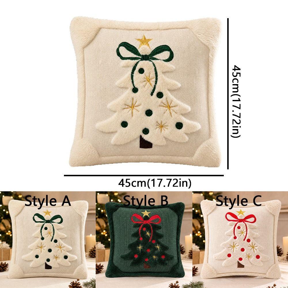Festive Decor Christmas Pillow Cover Christmas Tree Soft Fluffy Cushion Cover Bow Embroidery Skin-friendly Pillowslip Bedroom