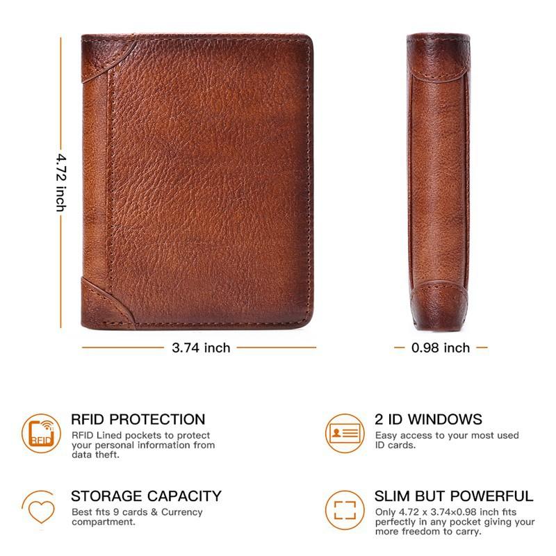 Oil-wax Leather Men's Short Wallet Genuine Anti-magnetic Multi-card RFID Card Head Layered