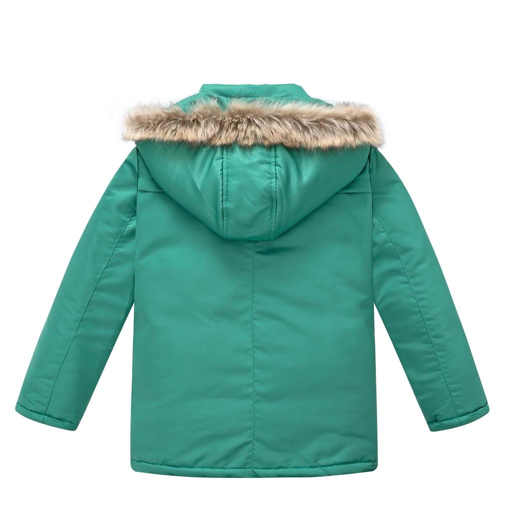 Middle and Big Children's Cotton Jacket Solid Color Thickened Warm Rushing Jacket Boys and Girls Hair Collar Removable Hooded Jacket
