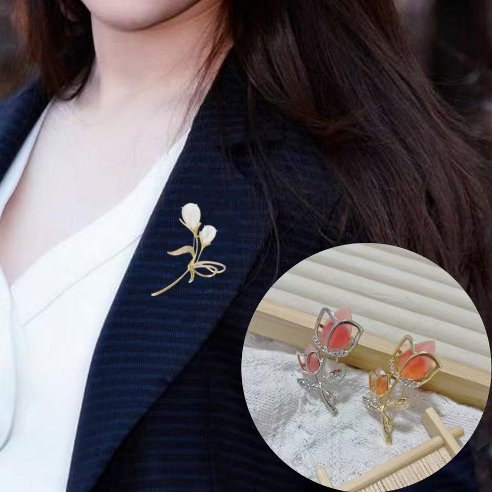 High-End Tulpen Strass Brosche und Schalspange