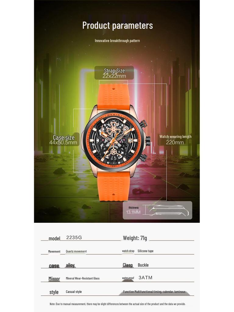 MEGIR Men's Silicone Quartz Watch 2235 - Fashionable Mechanical Style