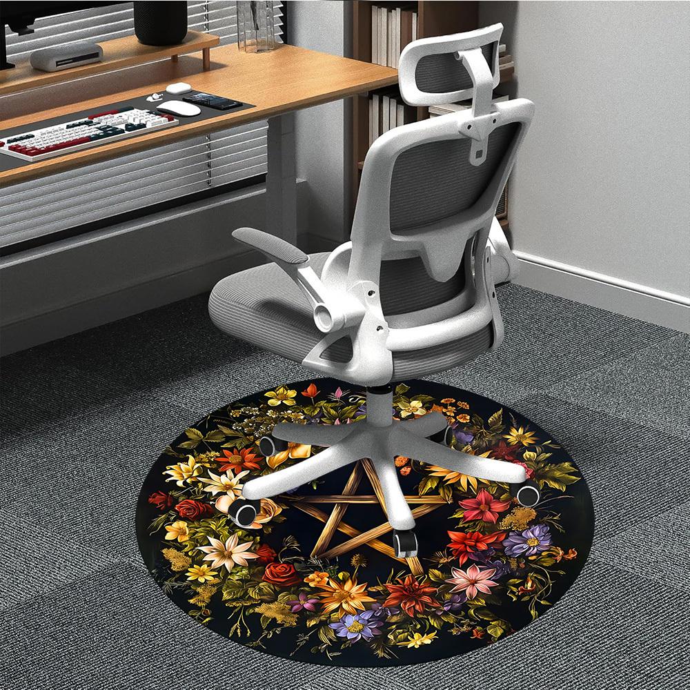 

1pc Floral Wreath Chair Carpet for Office Non-Slip, Machine Washable Rug for Office, Room - Polyester, Machine Made yy251029186 80cm by 80cm