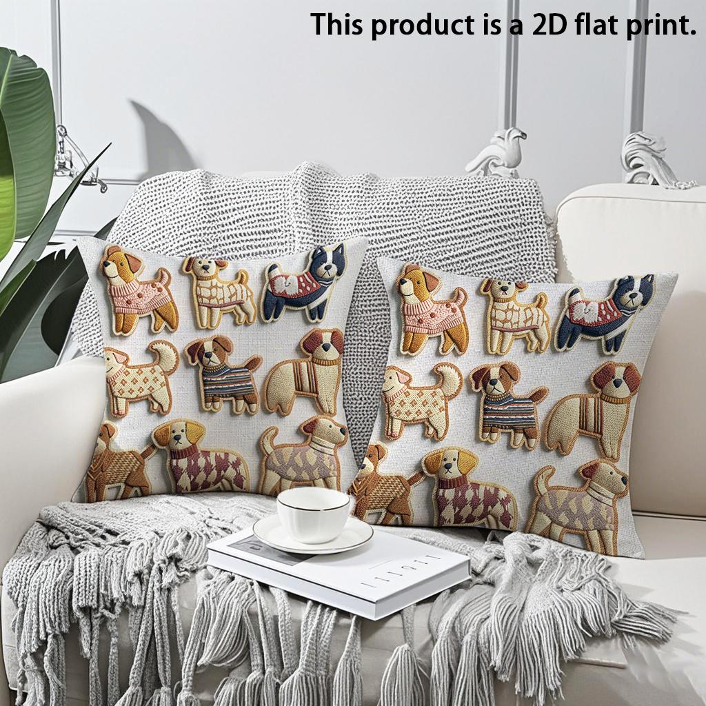 

2pcs Cute Knit Style Dogs Decorative Throw Pillow Cover for Sofa Bedroom Living Room Cushion cover 45x45cm-2pcs