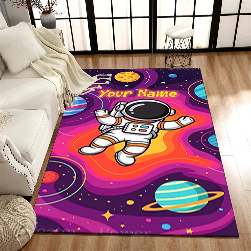 1PC Custom Name Astronaut Space Adventure Theme Floor Mat Ideal for Living Room, Game Rooms, Office, Bedroom,Floor Mat Playful Design