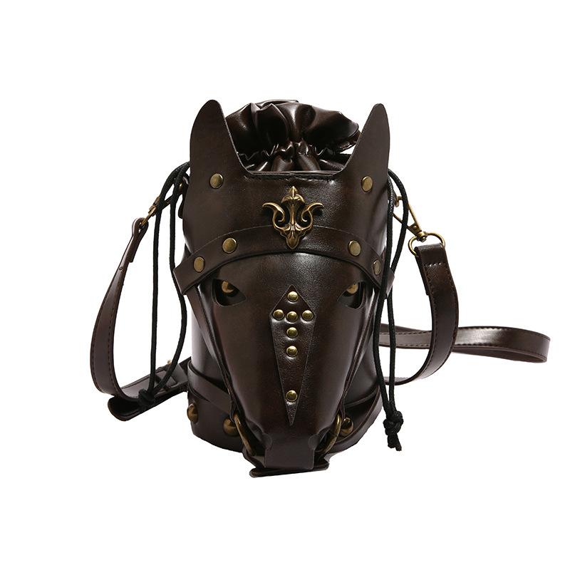Women's bag new medieval retro style shoulder bag personality funny horse head trend messenger cylinder bag