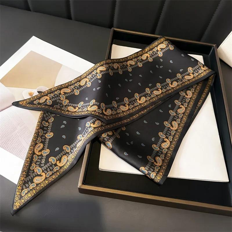 New Scarf Women Fashion Neckerchief Hairband Silk Feeling Lady Handle Bag Ribbon Decoration Ties Long Print Scarves