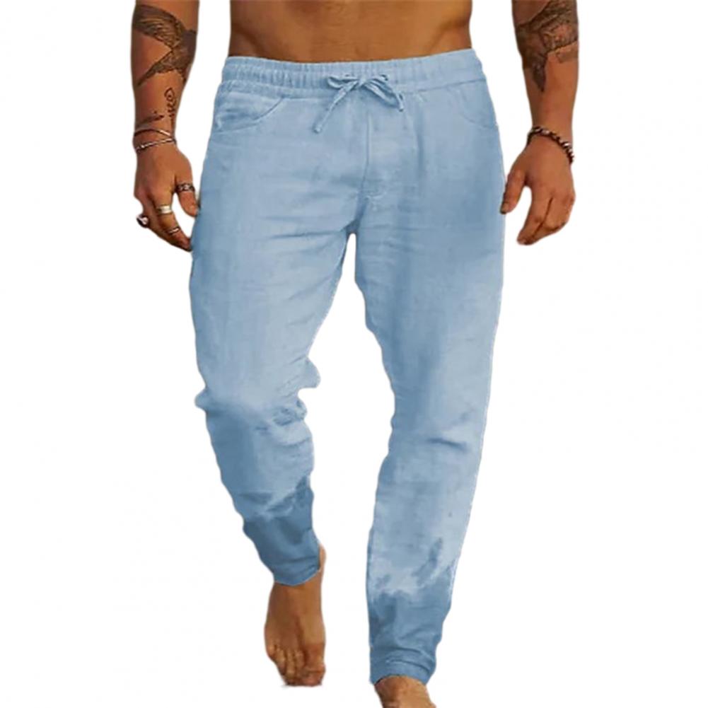 Herrenhose mit Kordelzug und elastischer Taille, einfarbig, Taschen, locker, lässig, dünn, weich, schnelltrocknend, knöchellang, Herrenhose für den Alltag, Strandhose