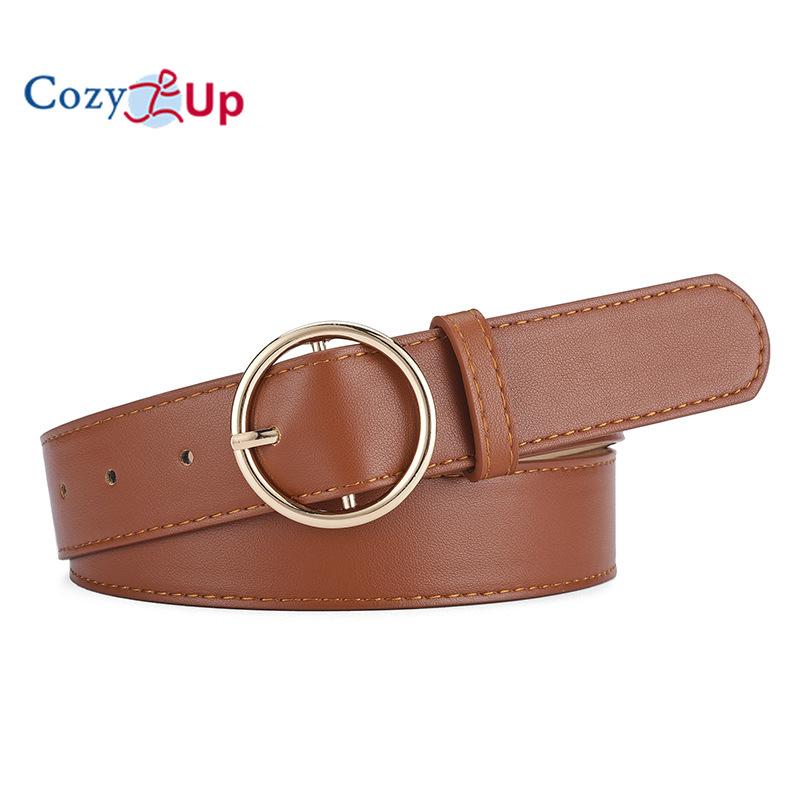 Round buckle PU leather belt women's jeans all-match decorative belt