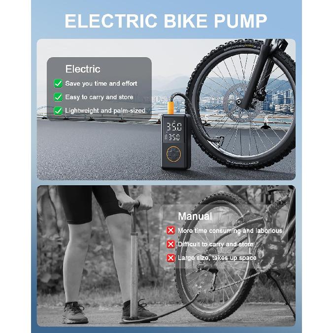 Tire Inflator Portable Air Compressor - 150PSI Electric Bike Pump, Auto Shut Off & Digital Pressure Gauge, Cordless Air Pump for Car Tires,