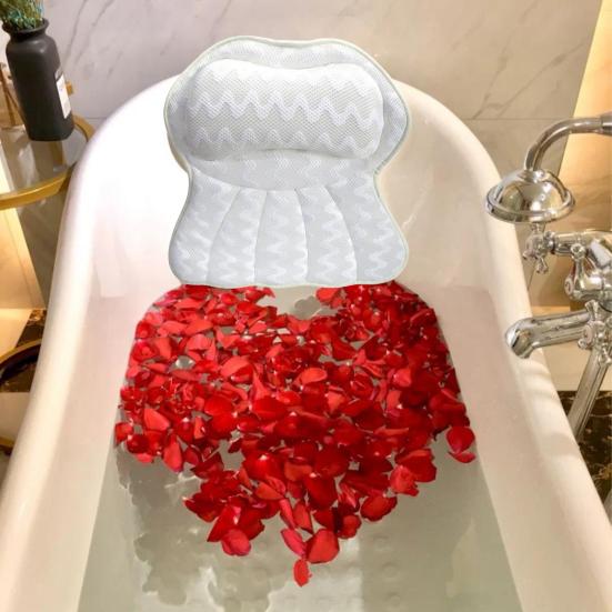 Bathtub Pillow with 6 Suction Cups Hook Washable Ergonomic Air Mesh Non-slip Neck Shoulder Back Support Thick Soft SPA Headrest Cushion Bathroom