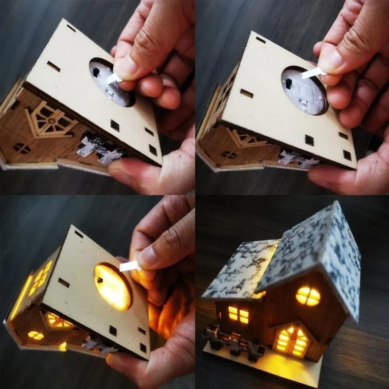 LED Light Mini Wood House Model Luminous for Christmas Christmas Houses DIY Festive Wooden House Ornaments Kids New Year Gifts