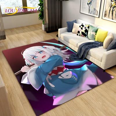 Gawr Gura Hololive Roztomilý Anime Žralok Oblastní Koberec, Kobercový Koberec do Obývacího Pokoje Ložnice Pohovka Dekorace Rohožka, Dětská Protiskluzová Podložka na Podlahu