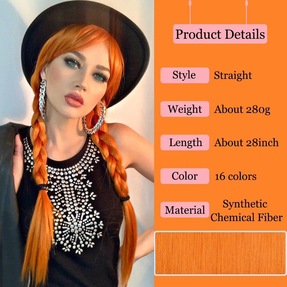 MISSQUEEN Synthetische orange lange gerade Perücke mit Pony, Cosplay-Kunsthaar-Perücken für Frauen, hitzebeständige Faserhaar-Perücken