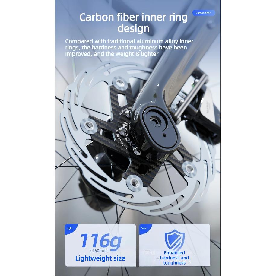 CYCLAMI Carbon Fiber Floating Bicycle Brake Disc Rotor Ultra - Light Heat Dissipation for Road Bike Disc Brakes 160mm - 180mm