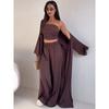 European and American Women clothes 2025 Summer New Casual Tube Top Vest Robe cardigan Wide Leg Pants Three-Piece Set