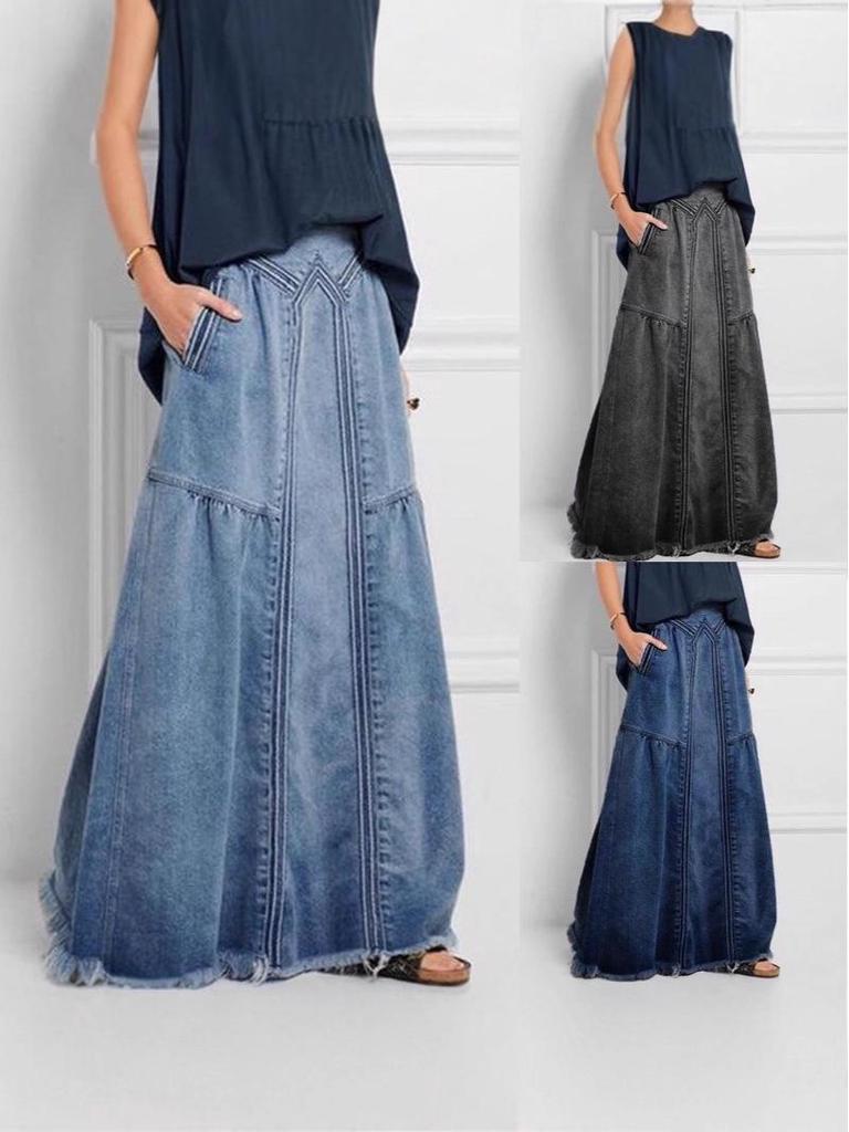 Women's High-Waist Elastic A-Line Denim Skirt - Autumn/Winter Collection
