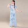 Women's Chinese Traditional Dance Dress, Bamboo Print Cheongsam Style Flowy Practice Costume For Tea Art & Folk Dance
