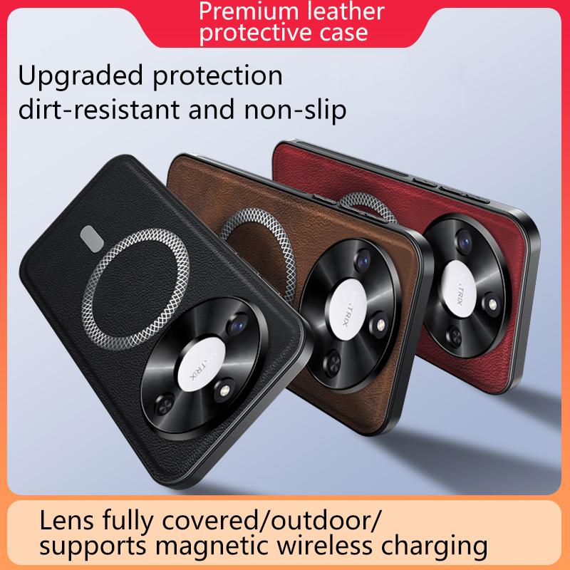 Luxury PU Leather Case For Honor X9c X9c Smart Magic7 Lite X60 Pro Magsafe Magnetic Metal Ring Lens Protection Shockproof Cover