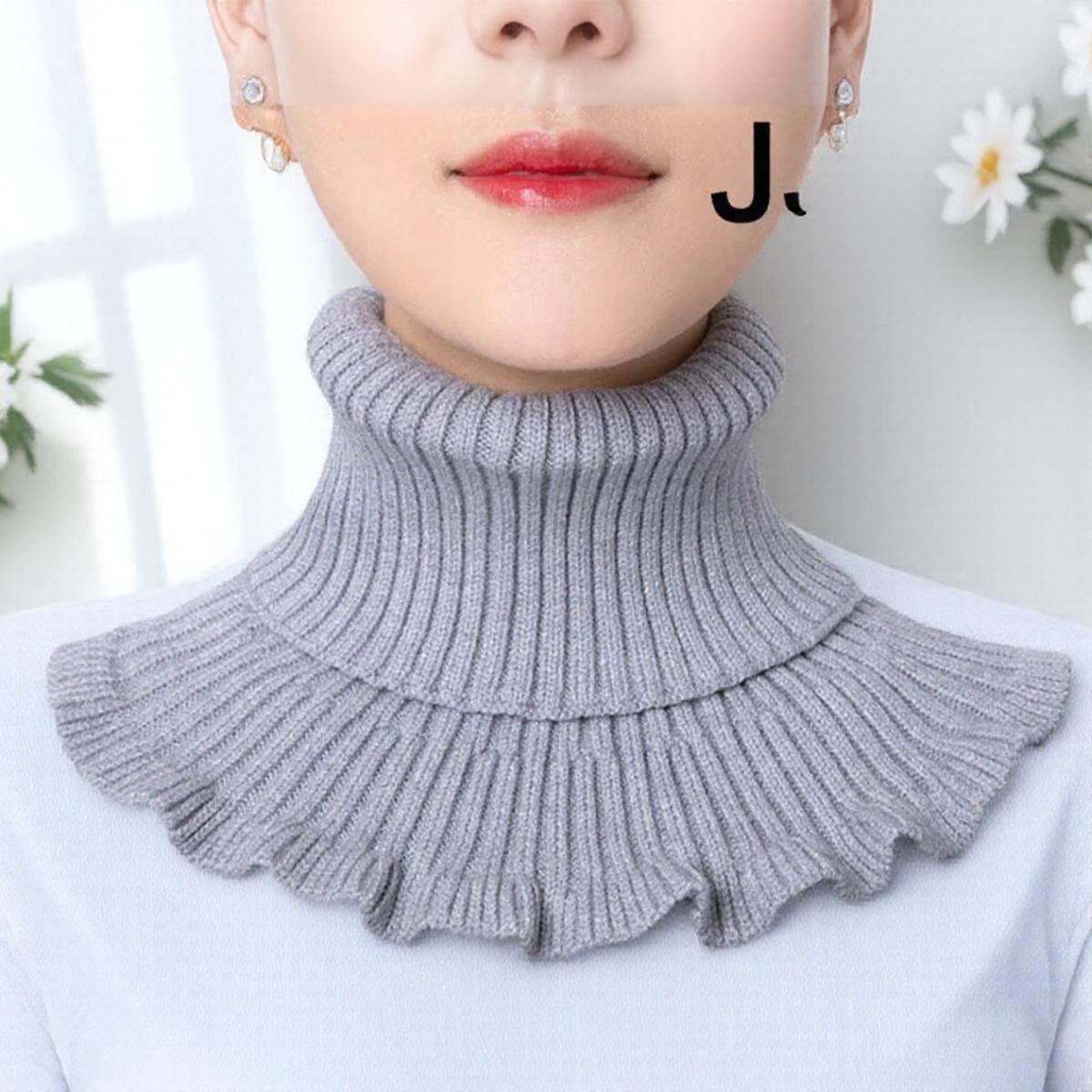 

JJYY Women s Knitted Scarf Warm Neck Protector Decorative Sweater High Collar Cervical Spine Care серый
