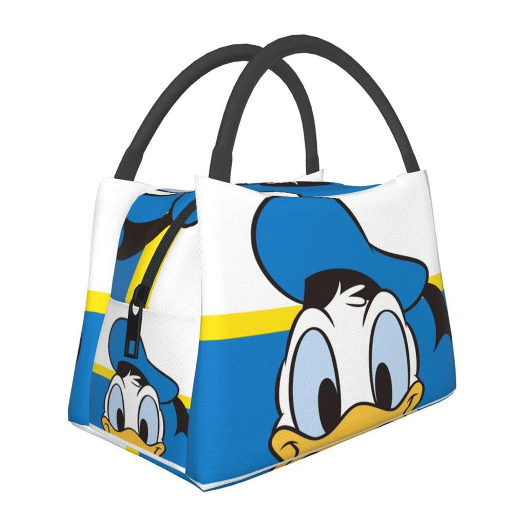 Donald Duck Insulated Lunch Bag with Clasp Bento Cooler Bag with Soft Cooler Bag Closure, Black, Box, Insulated, Zipper, Compact, Bag, Tote/Eco