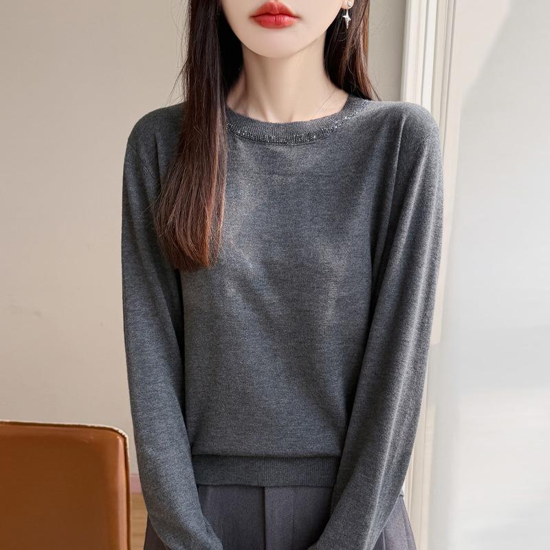 Women S Long Sleeve Crew Neck Knit Sweater Loose Solid Color Pullover Top