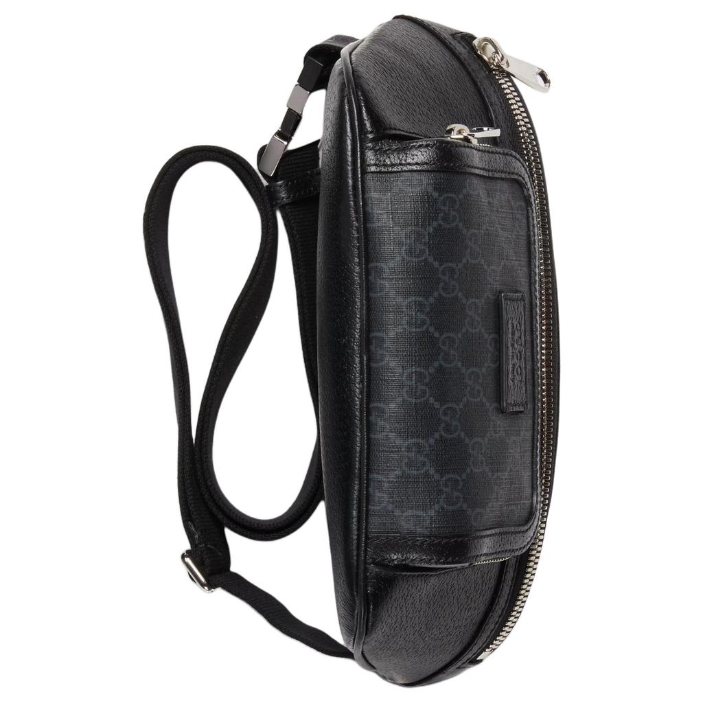 Gucci GG Supreme Black Leather Belt Bag Waist Bag With Silver Hardware For Unisex Daily Use
