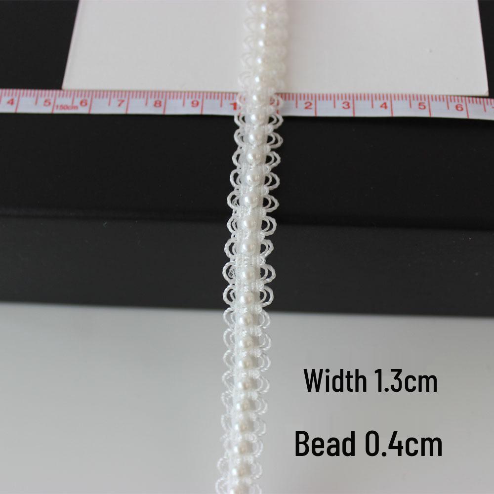 Cottontime Off-White Mesh Ribbon Beads with Pearl Lace Decorative Accessories for Clothing