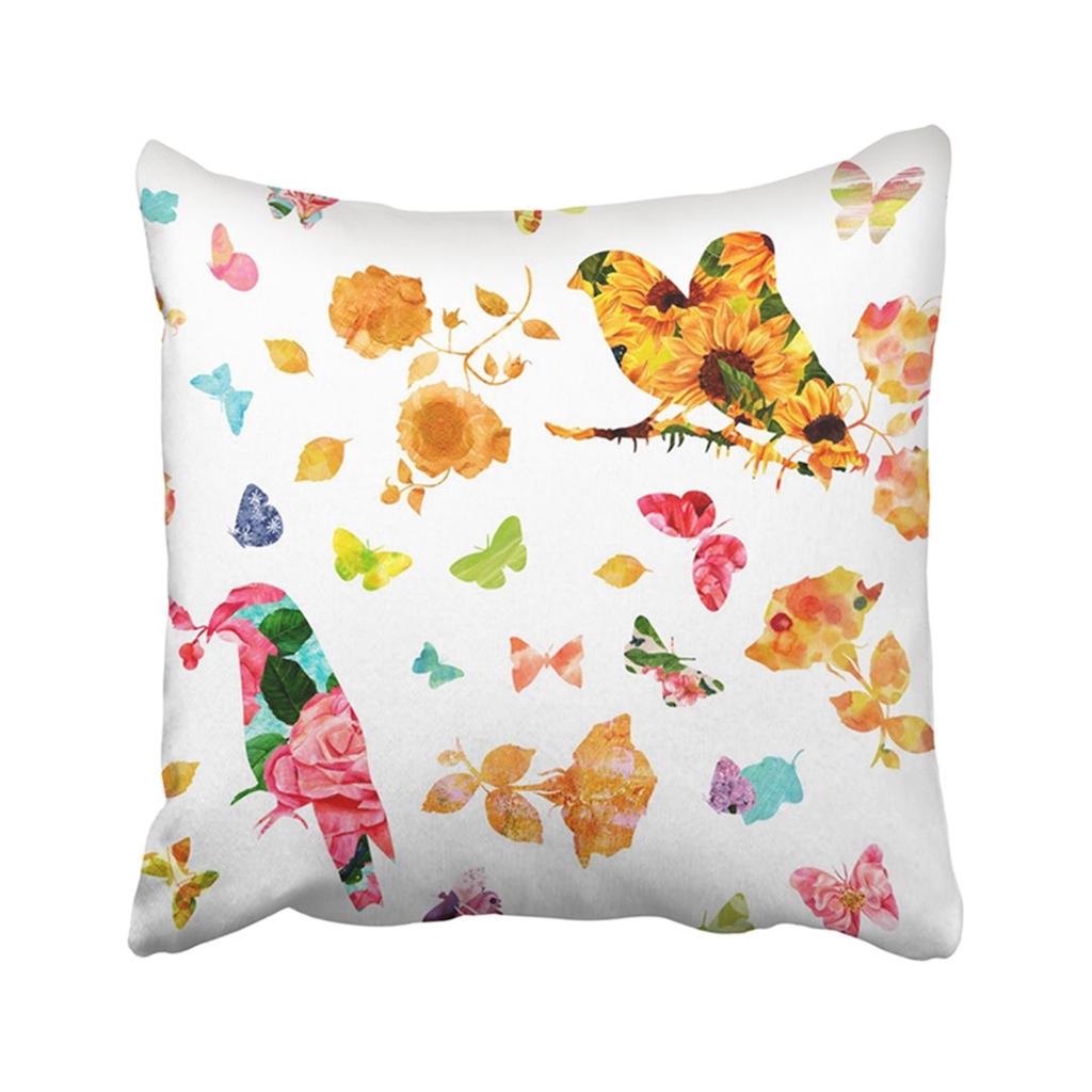 Silhouettes Of Birds Butterflies Flowers And Leaves Filled With Fancy Watercolor Pillowcase Pillow Cover 18x18inch 45x45cm Buy At A Low Prices On Joom E Commerce Platform