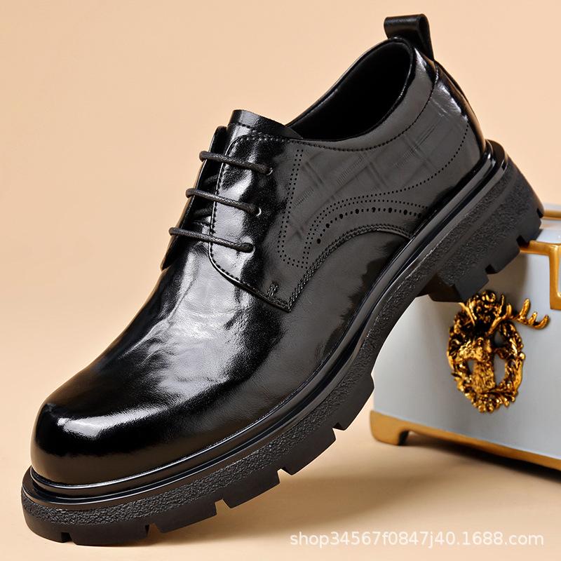 2025 autumn new British business platform big head wide feet black men's shoes