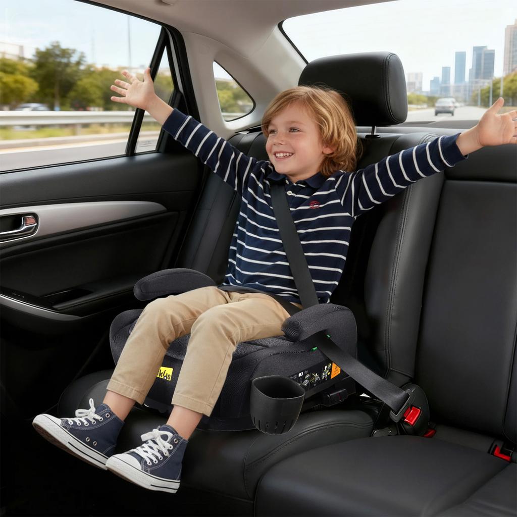 I-Size Booster Car Seat, ISOFIX, 125-150cm, 6-12 Years, Group 2/3, Portable, ECE R129, Black